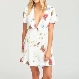 Show Me Your MuMu BERNADETTE BABYDOLL DRESS, Floral White, Size M